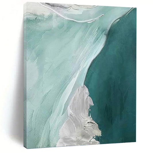Teal & White Flow - Abstract Seascape Painting On Canvas DKH1236