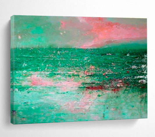 “Pink & Green Abstract Seascape” Abstract Expressionist Painting On Canvas DKH398
