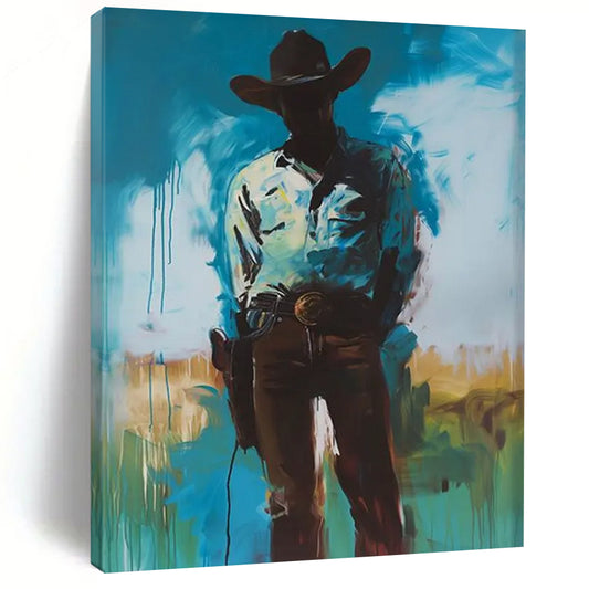 “Shadowed Cowboy in Blue” - Modern Western - Inspired Painting On Canvas DTP102