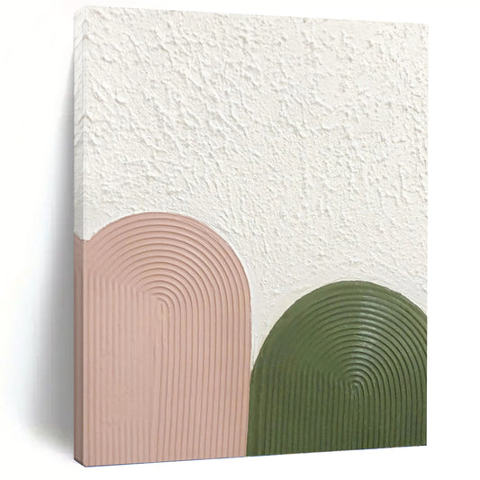 “Blush & Green Arches” - Pink, Green & White Textured Curves Painting On Canvas DKH1175