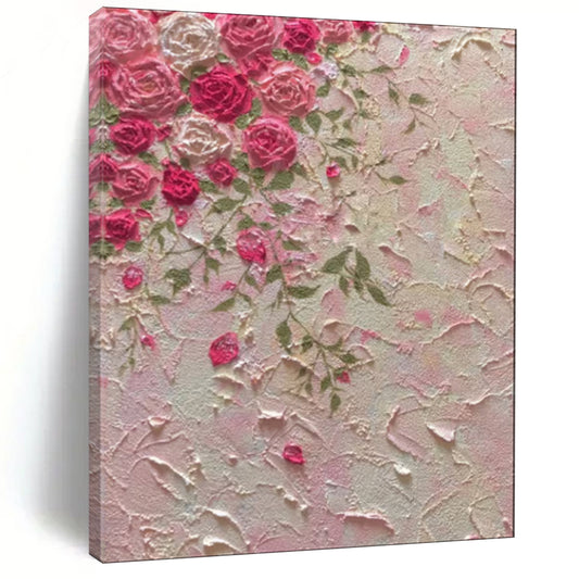 “Textured Pink Roses” - Impasto Floral Painting CT1985