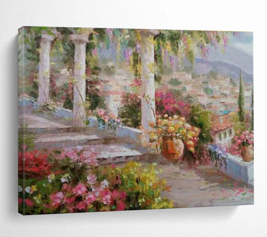 Mediterranean Garden Terrace Painting On Canvas DKH663