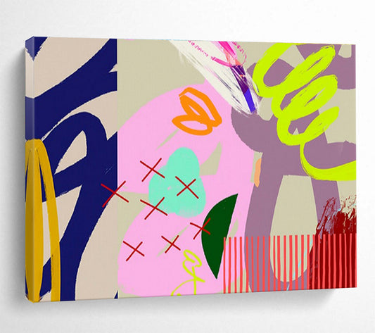 Bold Graphic Abstract in Pink, Neon, and Patterns Painting On Canvas DKH200