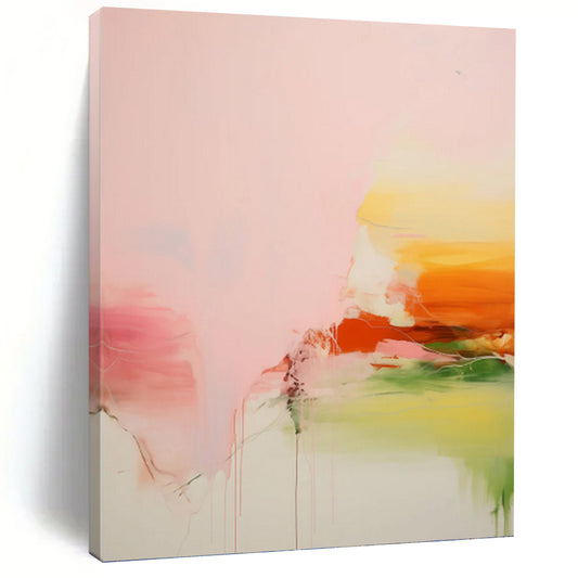 “Pink, Orange & Green Fluid Abstract Drip” Painting On Canvas DKH0991
