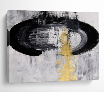 “Minimalist Black and Gold - Abstract Shapes on White” Painting On Canvas DKH016