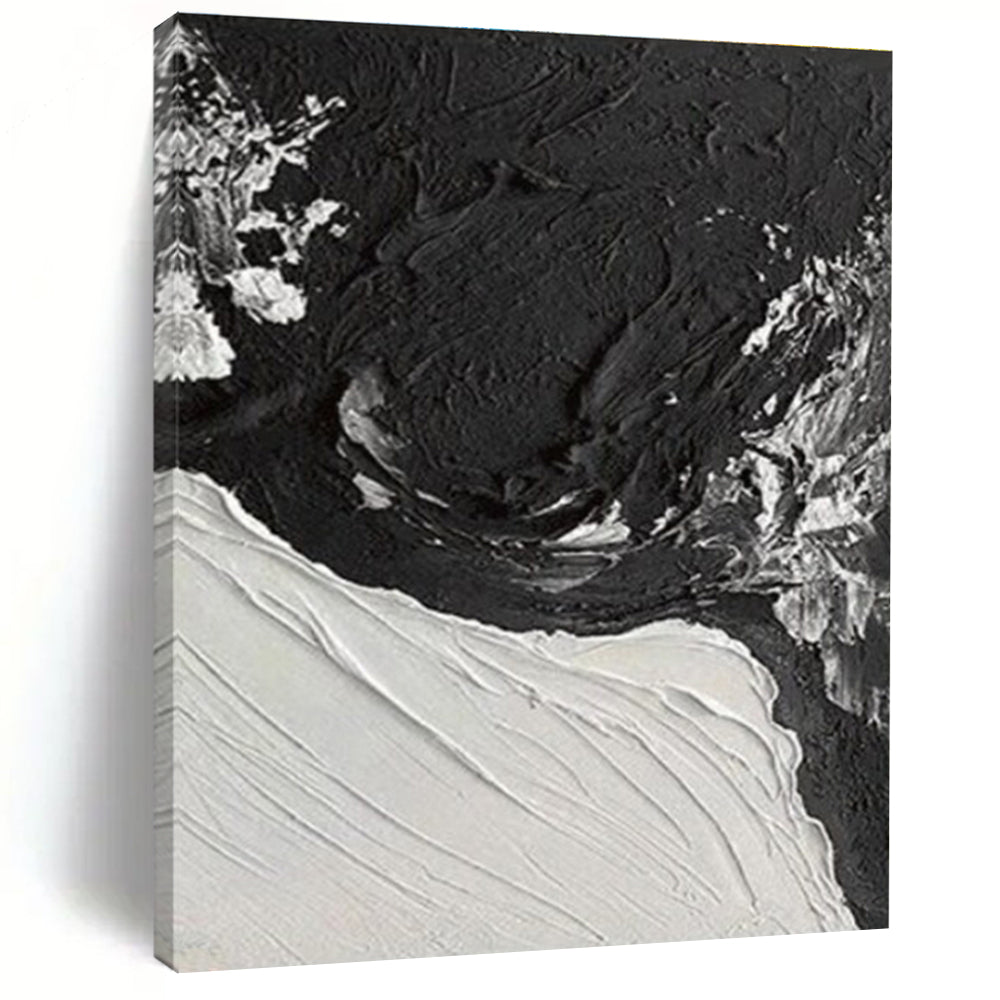 Black - White Textured Contrast, “Night & Ice” - Abstract Textured Acrylic Painting CT0735