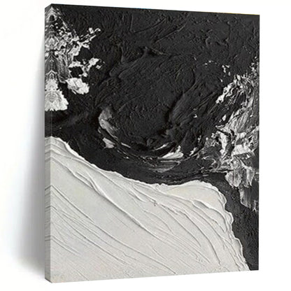 Black - White Textured Contrast, “Night & Ice” - Abstract Textured Acrylic Painting CT0735