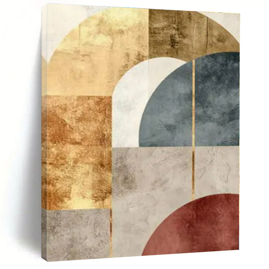Geometric Arches: Gold, Blue & Rust - Abstract Minimalist Print CT1246