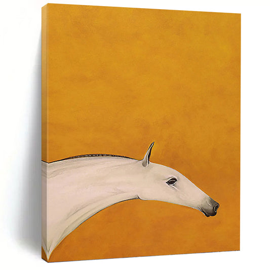 Minimalist White Horse on Orange Background - Equine Painting On Canvas DKH1427