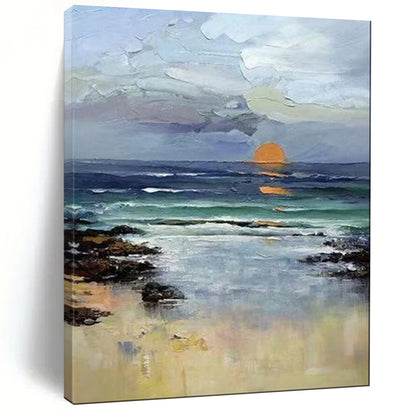 “Impressionistic Sunset Beach” – Landscape Oil Painting On Canvas CT2115