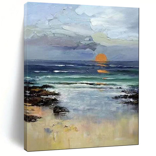 “Impressionistic Sunset Beach” – Landscape Oil Painting On Canvas CT2115