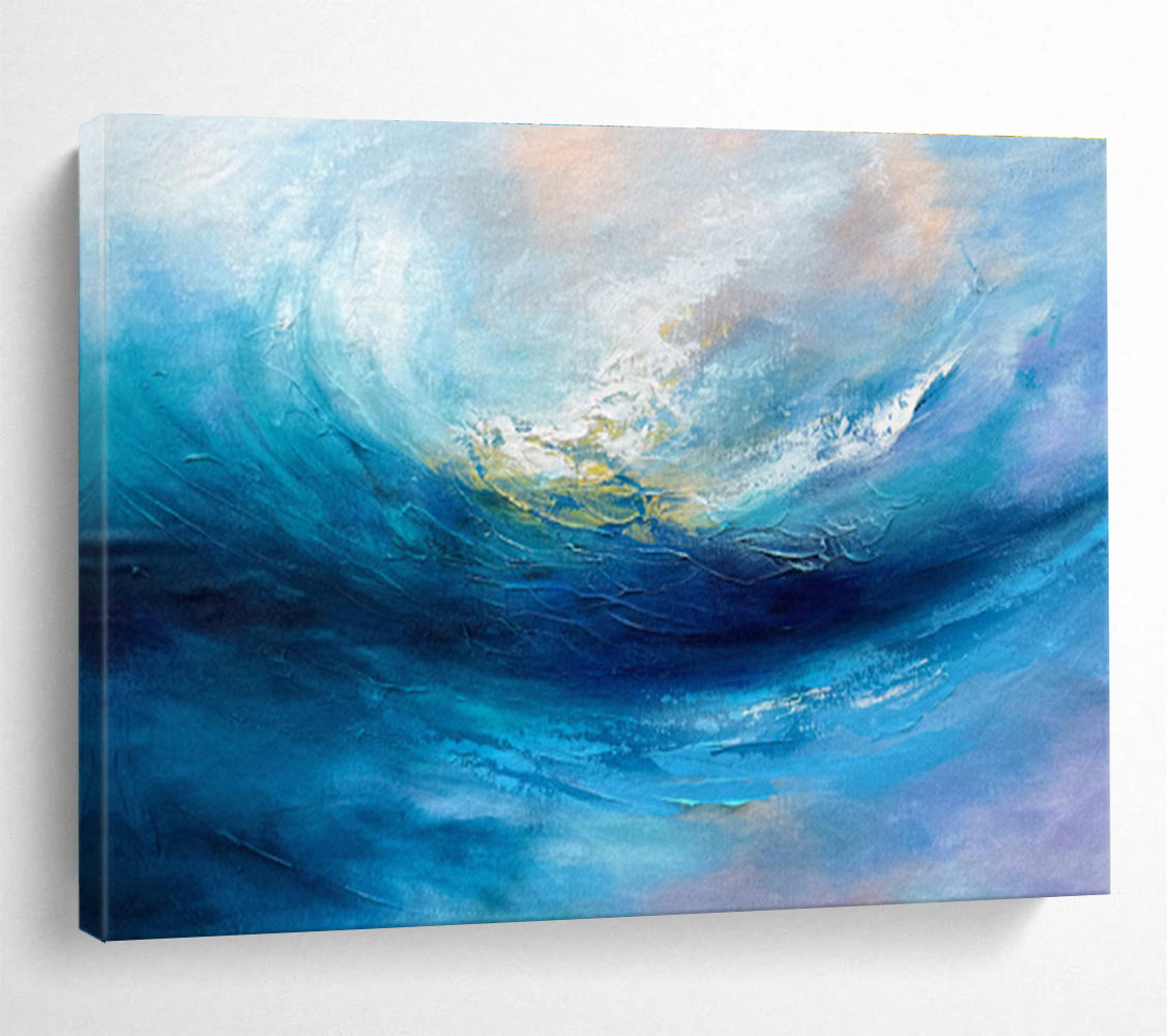 Blue Ocean Wave Impasto Painting On Canvas DKH281