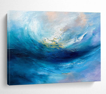 Blue Ocean Wave Impasto Painting On Canvas DKH281