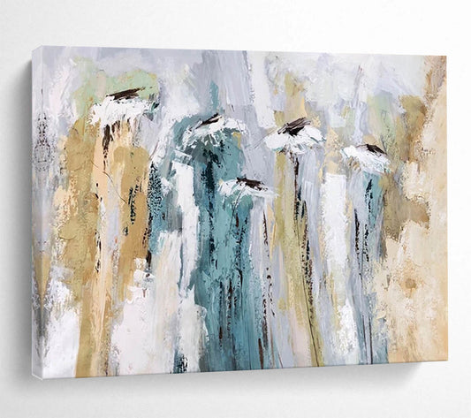 “Soft Blue - Beige Abstract Florals” Abstract Floral Painting On Canvas DLZ155