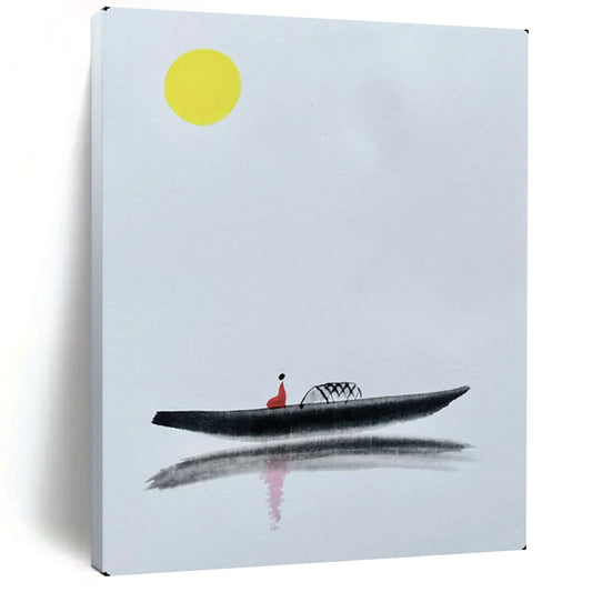 “Minimalist Chinese - Style Boat Scene” – Ink Wash - Inspired Painting On Canvas CT2163