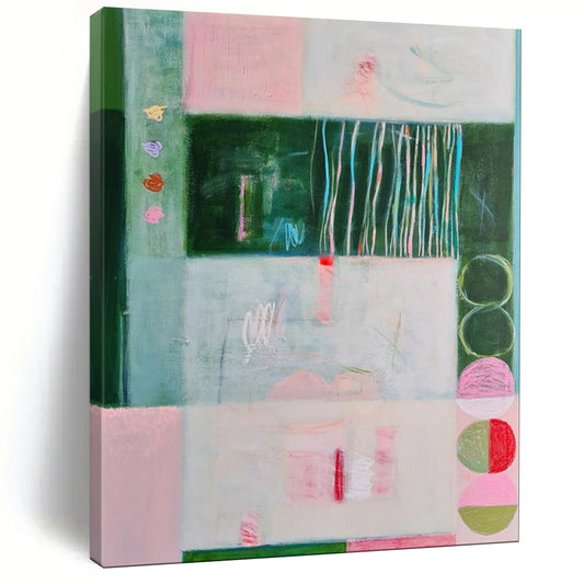 Pink, Green, Geometric Forms - "Soft Structure" - Abstract Geometric Painting CT1852