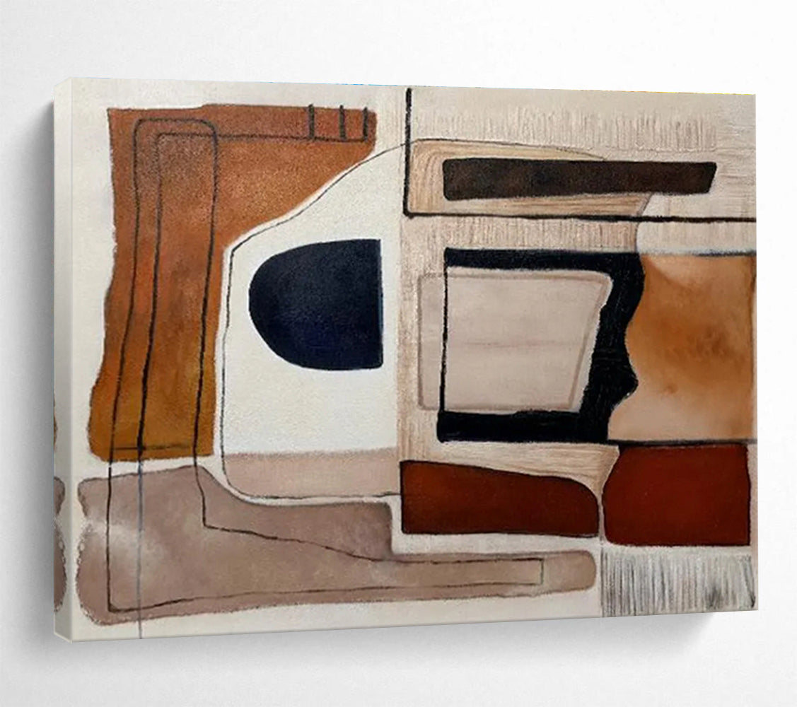 Earth - Toned Geometric Abstract Painting On Canvas DKH655
