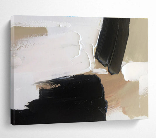 Bold Black and Beige Abstract Painting On Canvas DKH316