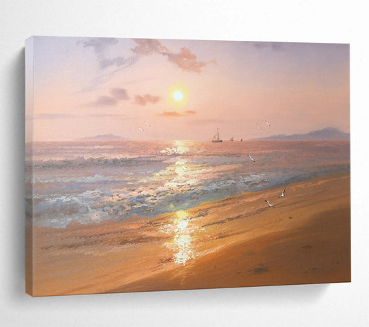 “Sunset Sea Symphony” - Orange, Pink & Purple Realist Seascape Painting On Canvas DLZ269