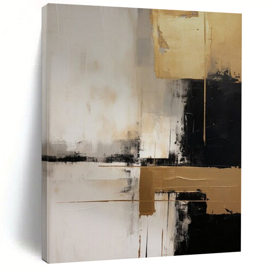 “Gold & Black Abstraction” - Metallic Abstract Painting On Canvas CT2251