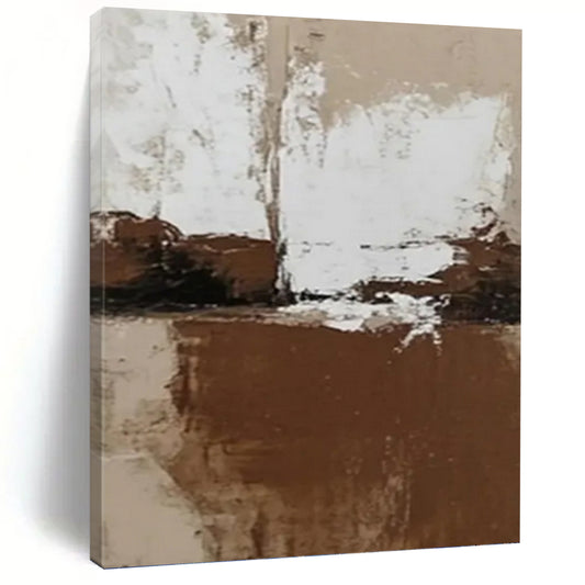 “Brown - White Abstract Simplicity” - Brown & White Minimalist Painting On Canvas DKH0975