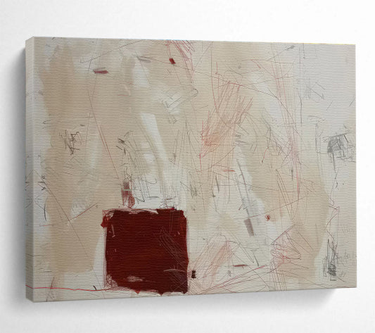 Beige, Red, and Gray Abstract “Subtle Creative Markings” Painting On Canvas DKH146