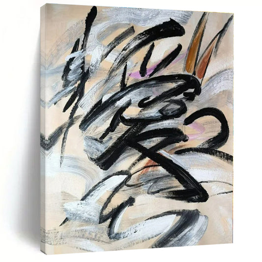 Black Calligraphic Swirls - Abstract Calligraphic Acrylic On Canvas CT1325