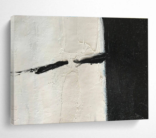 Bold Divide Black and White Textured Abstract Painting On Canvas DKH177
