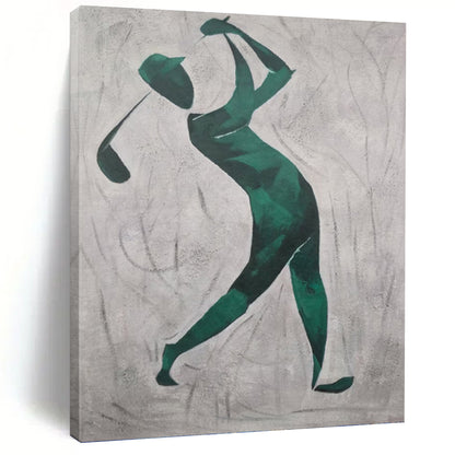 “Golfer in Green” - Green and Gray Abstract Golfer Silhouette Painting On Canvas DKH1561