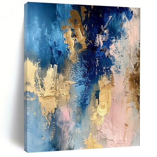 “Blue - Gold - Pink Abstract Blend” - Abstract Expressionist Painting On Canvas DTP072
