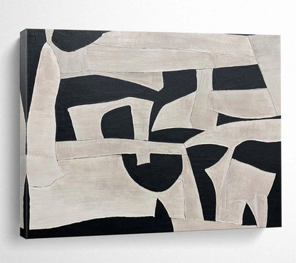 “Monochrome Geometric Shapes” Abstract Cubist Painting On Canvas DLZ093