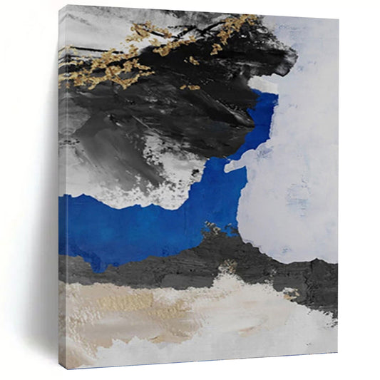 “Black - Blue - Gold Abstract Ink - Inspired” Painting On Canvas DKH1231