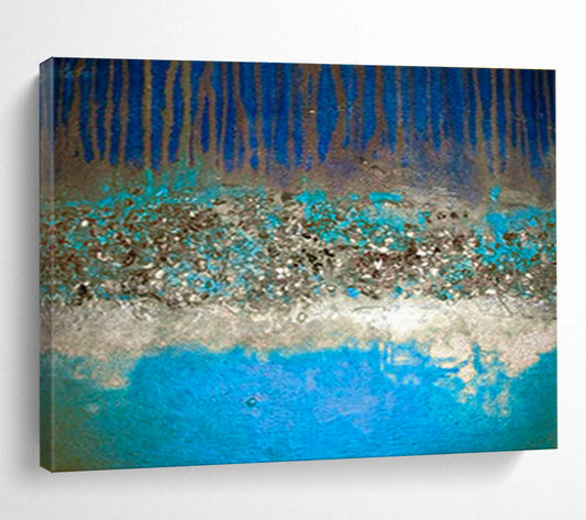 “Blue, Brown & Teal Layers” Abstract Textured Painting On Canvas DKH385