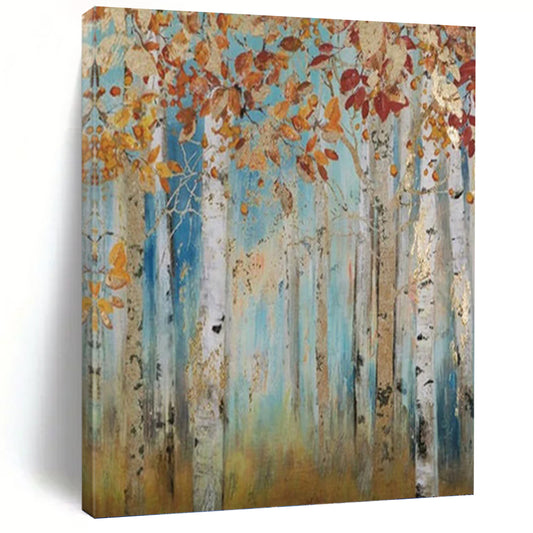 Autumn Birch Forest with Gold Accents - Landscape Painting On Canvas DKH1437