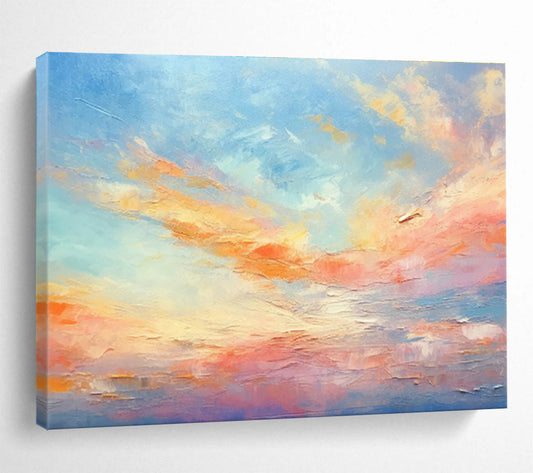 Soft Blue Sky and Colorful Clouds “Blush Sky Dreams” Painting On Canvas DKH116