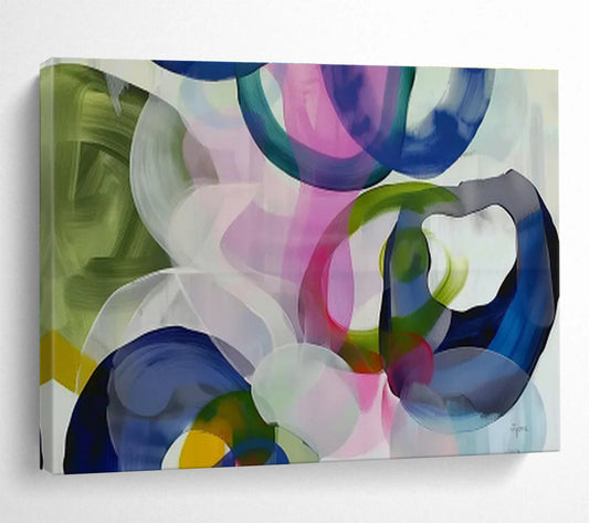 “Colorful Overlapping Circles” Abstract Acrylic Painting On Canvas DKH473