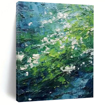 Green and Blue Floral Stream - Impasto Landscape Painting On Canvas DKH1404