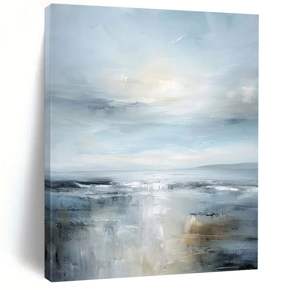 “Serene Gray - Blue Seascape” - Impressionist Seascape Painting On Canvas DTP059