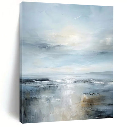 “Serene Gray - Blue Seascape” - Impressionist Seascape Painting On Canvas DTP059