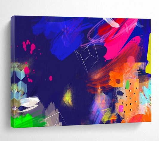 Neon Nights Collage Blue Pink Colorful Abstract Elements Painting On Canvas DKH202