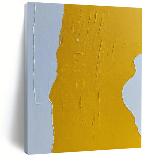 “Yellow, White Minimalist Shape ‘Sunny Simplicity’” - Textured Abstract Painting On Canvas DTP340