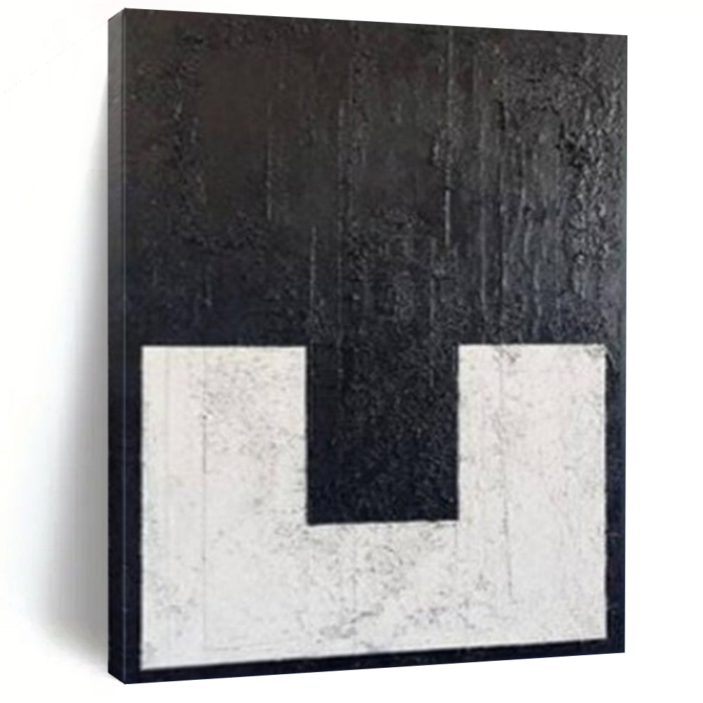 “Textured Black - White ‘U’” – Minimalist Textured Painting CT1077