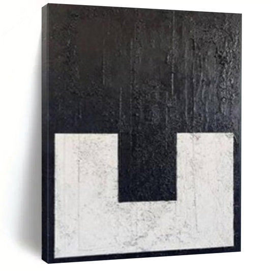 “Textured Black - White ‘U’” – Minimalist Textured Painting CT1077