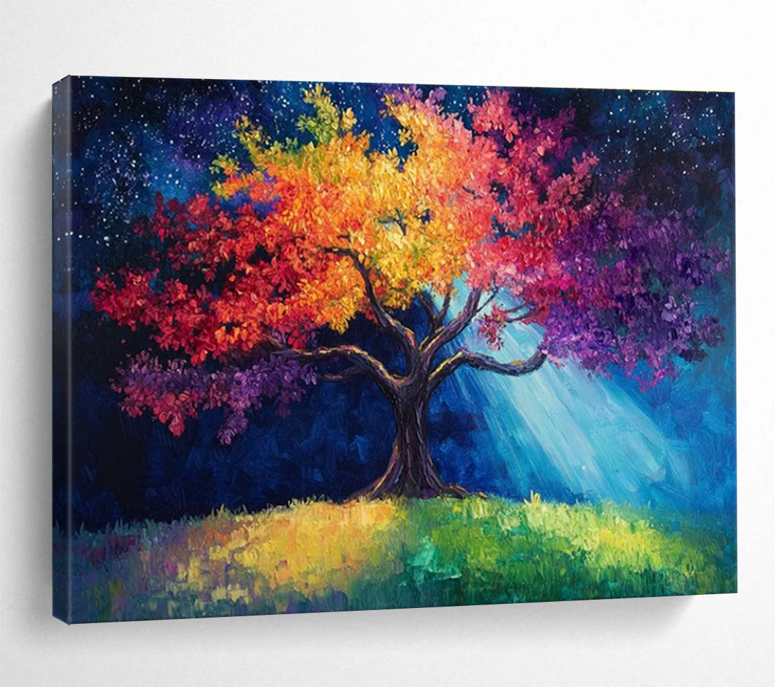 “Colorful Tree Under Starry Sky” - Fantasy Landscape Painting On Canvas DKH813