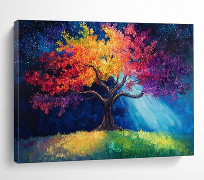 “Colorful Tree Under Starry Sky” - Fantasy Landscape Painting On Canvas DKH813