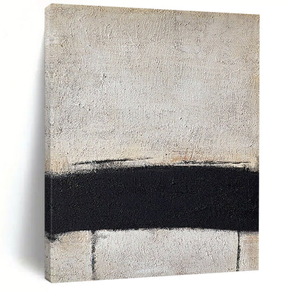 “Black, White Minimalist Line ‘Essence of Form’” - Textured Abstract Painting On Canvas DTP353