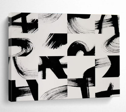 “Black - White Brush Strokes” Abstract Minimalist Painting On Canvas DKH447