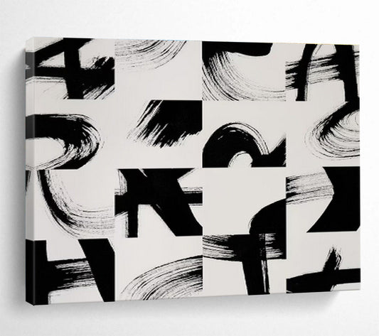 “Black - White Brush Strokes” Abstract Minimalist Painting On Canvas DKH447