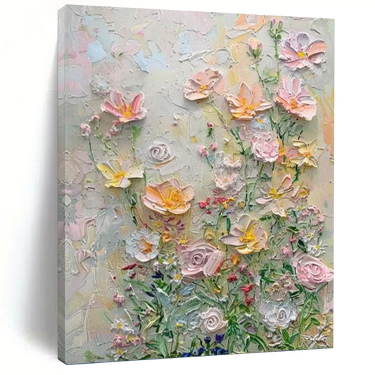 Impasto Flower Garden in Pastels - Impasto Floral Painting On Canvas DKH1384