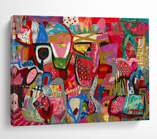 Pink - Dominant Abstract Shapes - Abstract Expressionist Painting On Canvas DLZ239